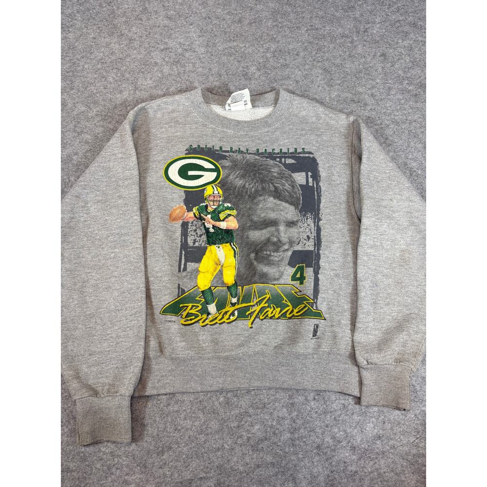 VINTAGE 90s Green Bay Packers Lee Sweatshirt Youth Medium Gray Brett Favre 4 NFL